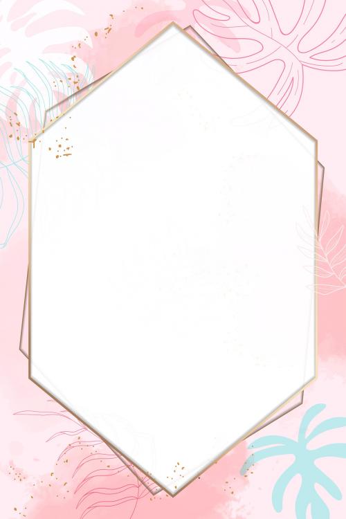 Pink hexagon watercolor frame vector - 1222749