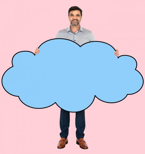 Businessman holding a blank cloud - 504225