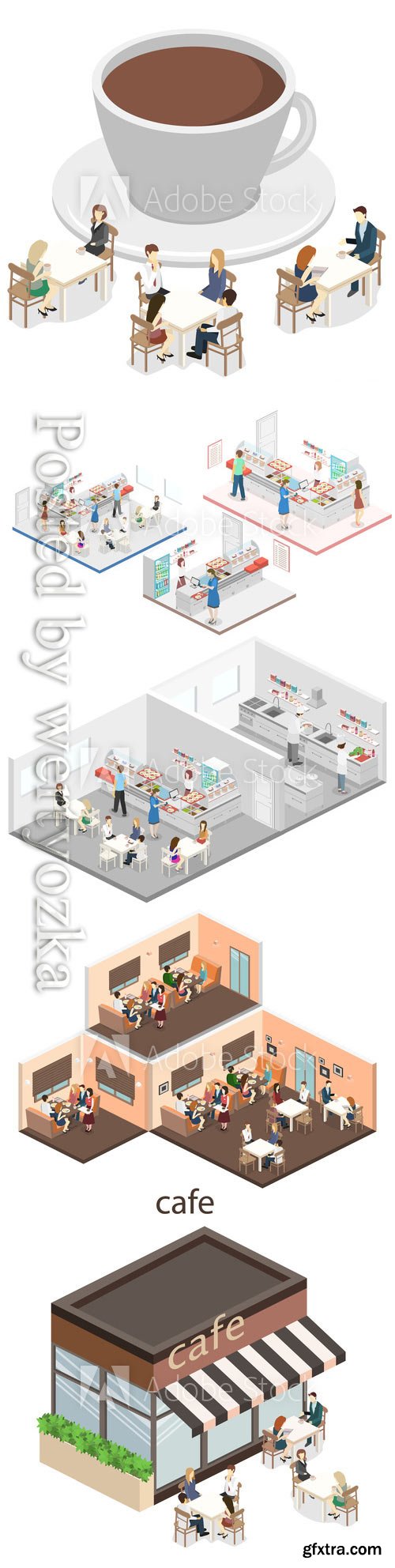 Isometric flat 3D concept vector interior of a coffee shop