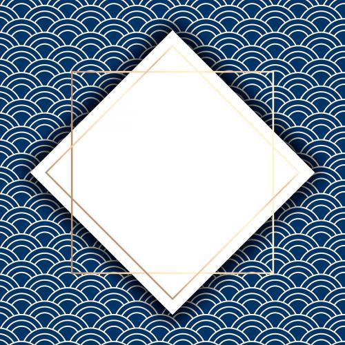 Gold frame on a blue Seigaiha Japanese seamless pattern vector - 1208876