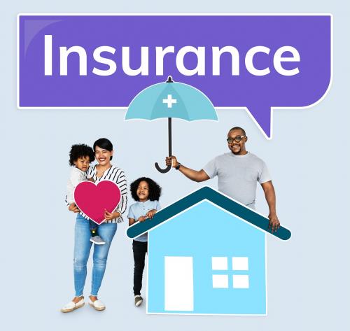 Family with a home insurance protection plan - 504351