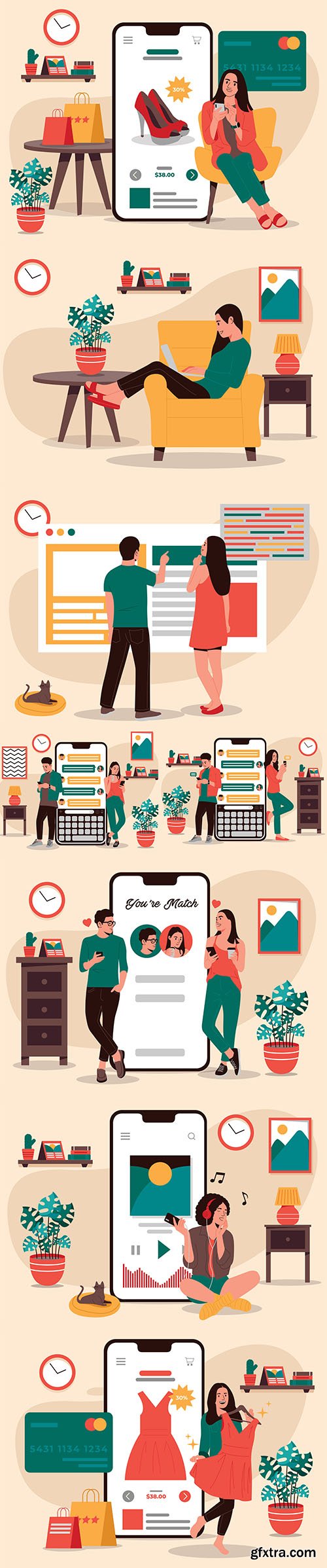 People shopping Apps Vector Illustrations
