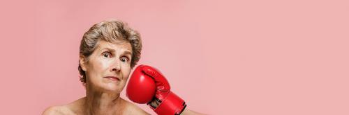 Senior woman getting punched in the face social banner - 2024976