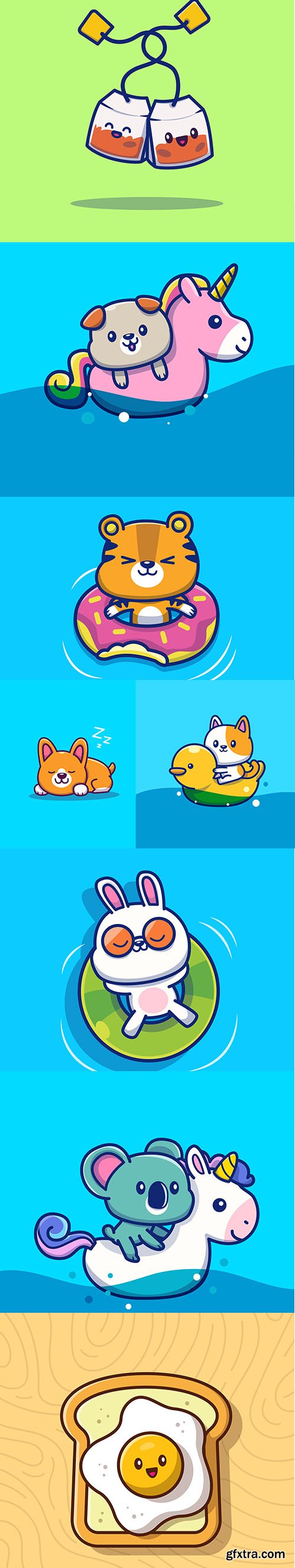 Cute animal summer concept isolated illustrations