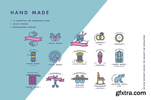 Handmade colorful line logos set