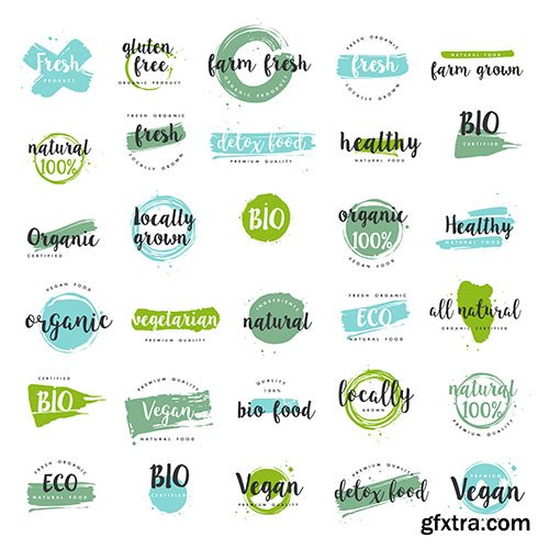 Organic food, farm fresh and natural product labels set