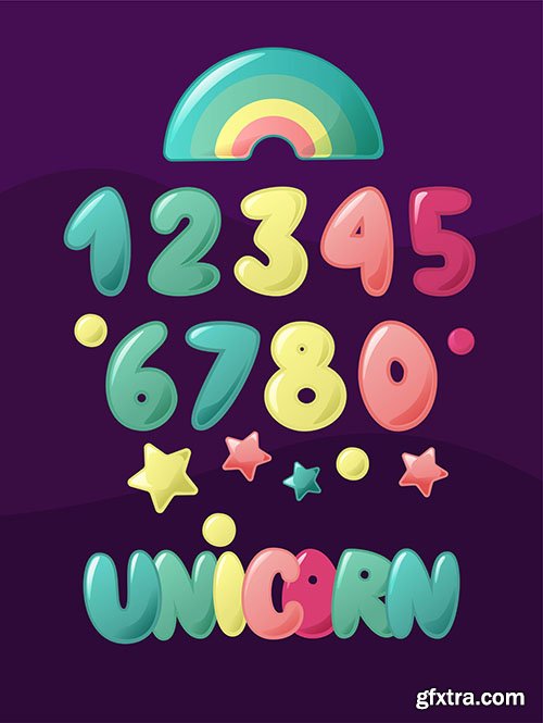 Cute numbers for kids cartoon set