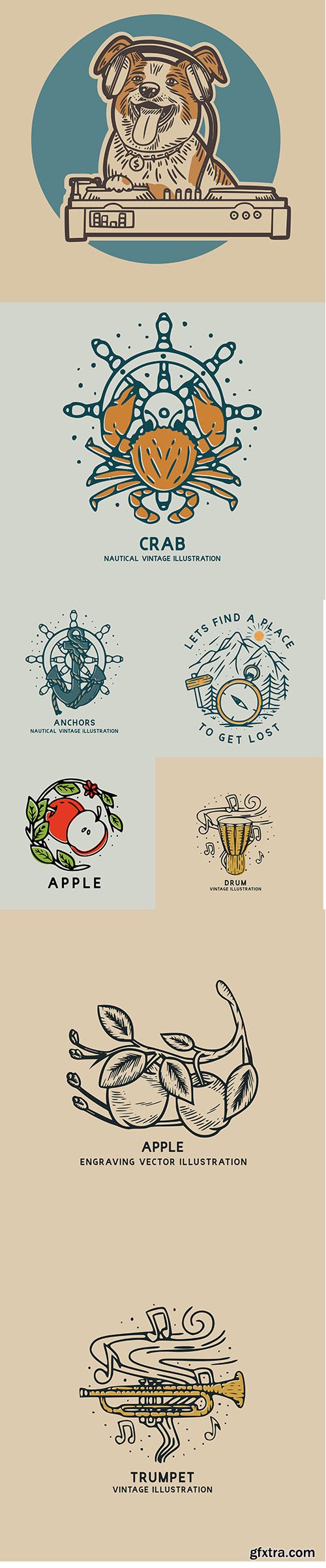 Vintage Vector Illustrations Set