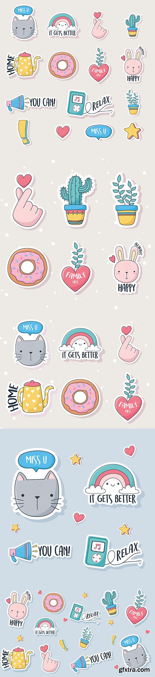 Cute kitten rainbow heart donut kettle stuff for cards stickers