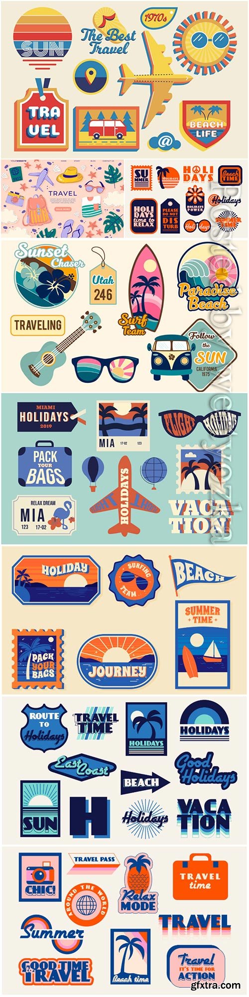 Travel sticker vector collection set