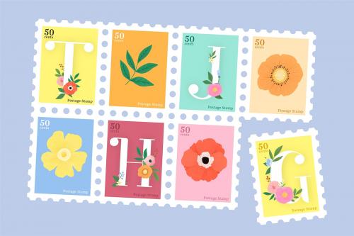 Elegant floral letter stamp vector set - 1200787