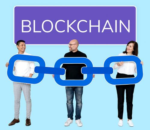 Diverse people with a block chain concept - 493308