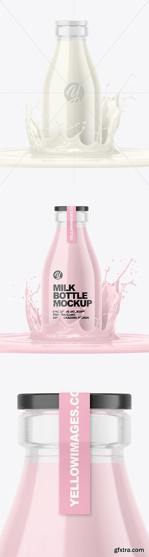 Clear Glass Dairy Bottle with Splash Mockup 61529