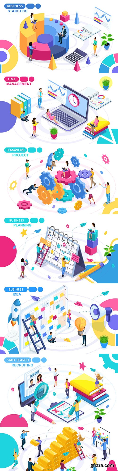 People business plan development isometric concept
