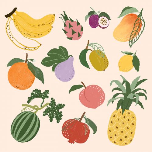 Hand drawn fruits design resource pack vector - 2222954