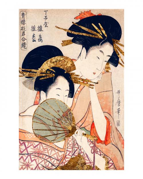 Traditional Japanese women vintage illustrationwall art print and poster. - 2266816