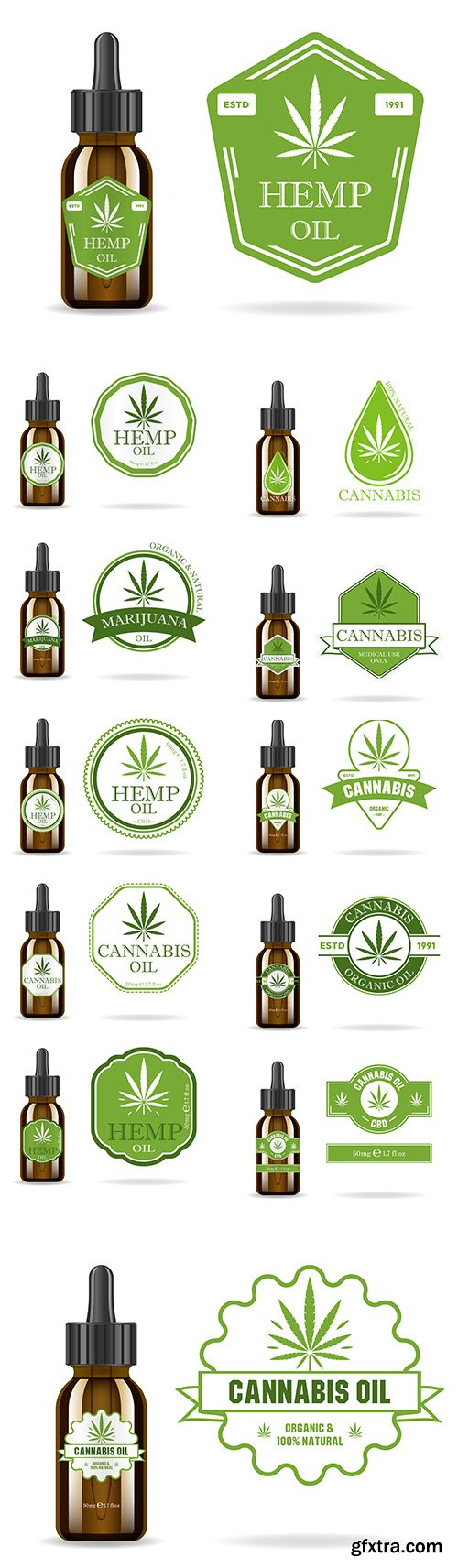 Marijuana Cannabis Hemp Oil Realistic Brown Glass Bottle