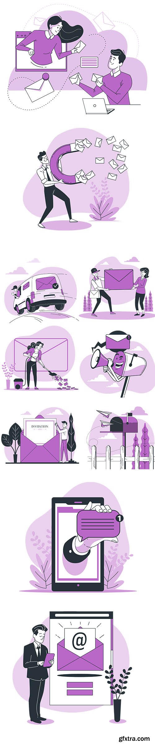 Vector People Live Situation Illustrations Email Concept Vol 8