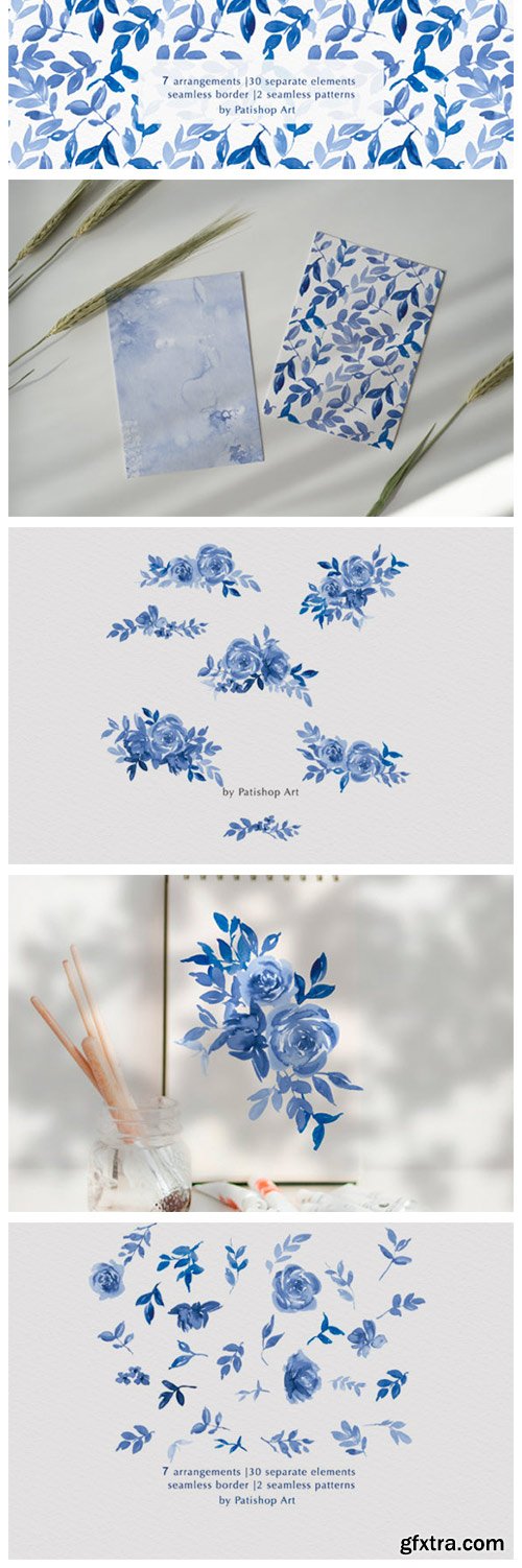 Classic Blue Watercolor Floral Clipart 4334130 Classic Blue Watercolor Floral Clipart 4334130