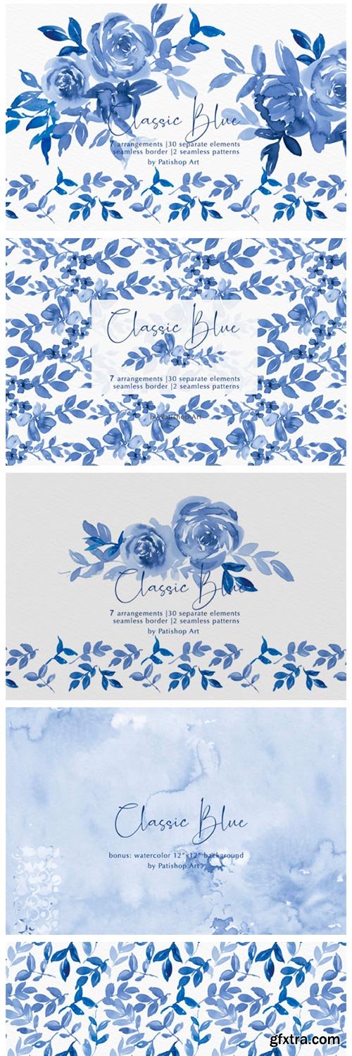 Classic Blue Watercolor Floral Clipart 4334130 Classic Blue Watercolor Floral Clipart 4334130