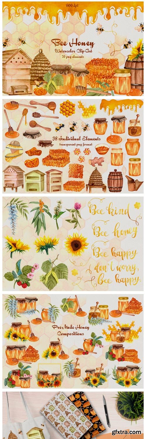 Bee Honey Watercolor Clip Art 4331253