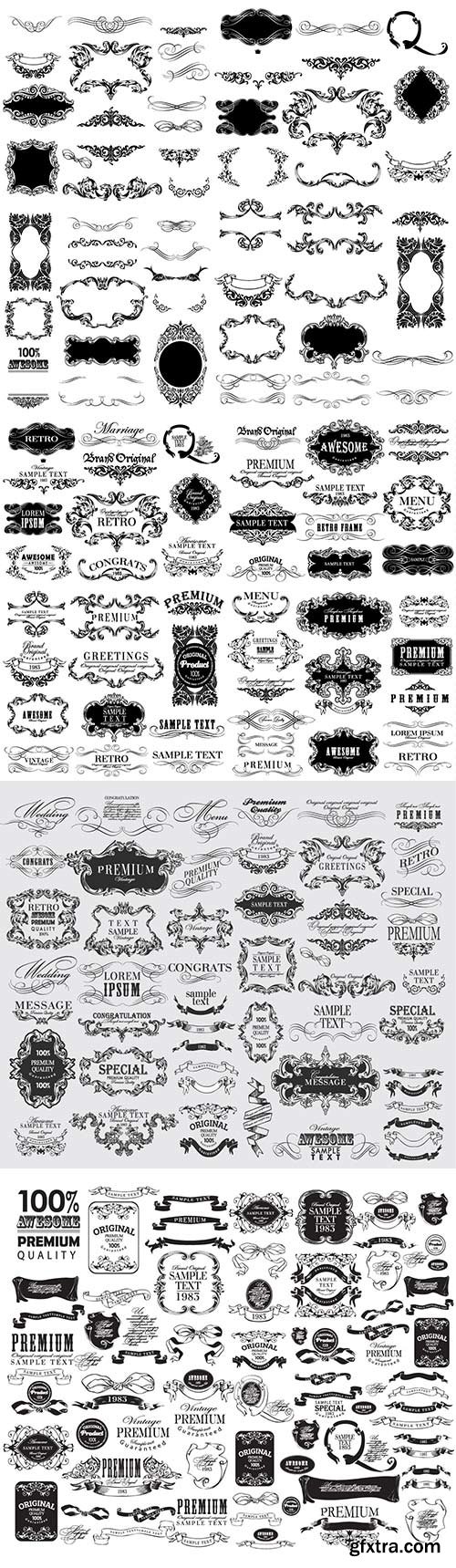 Set of hand-drawing calligraphic floral design elements Set of hand-drawing calligraphic floral design elements