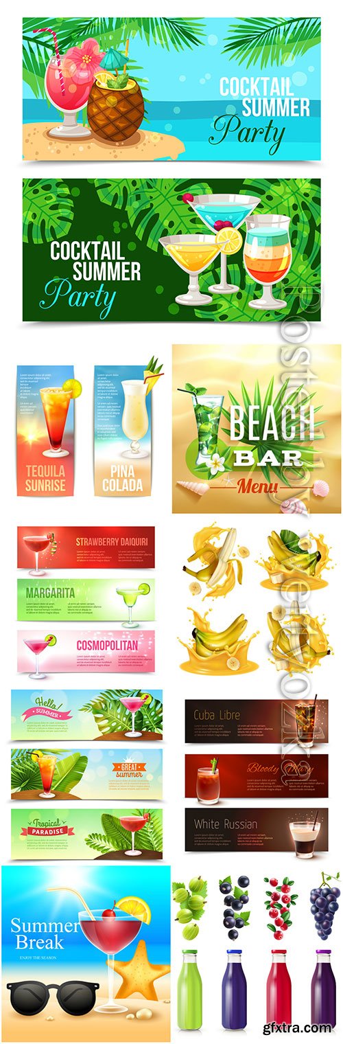 Summer cocktails and drinks vector illustration