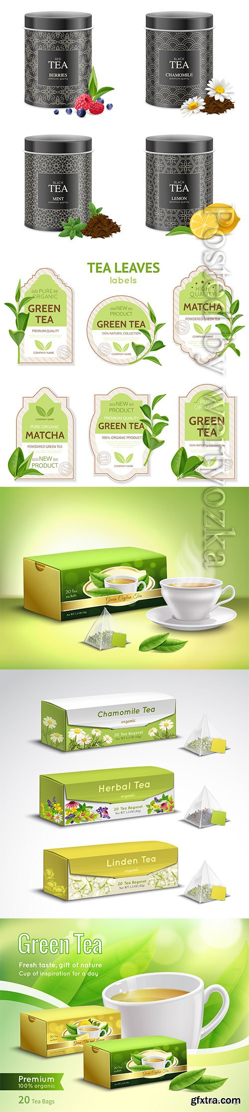 Tea and packaging vector illustration
