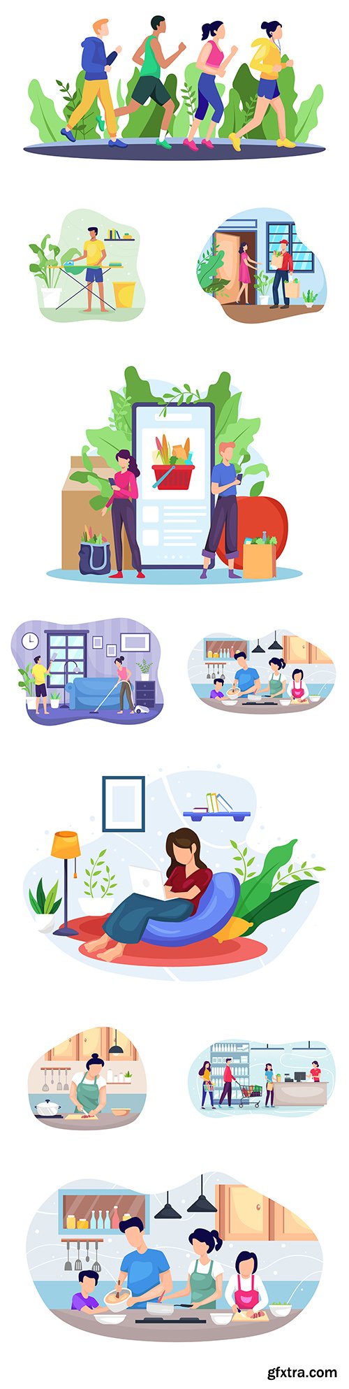 People in different situations and healthy lifestyles
