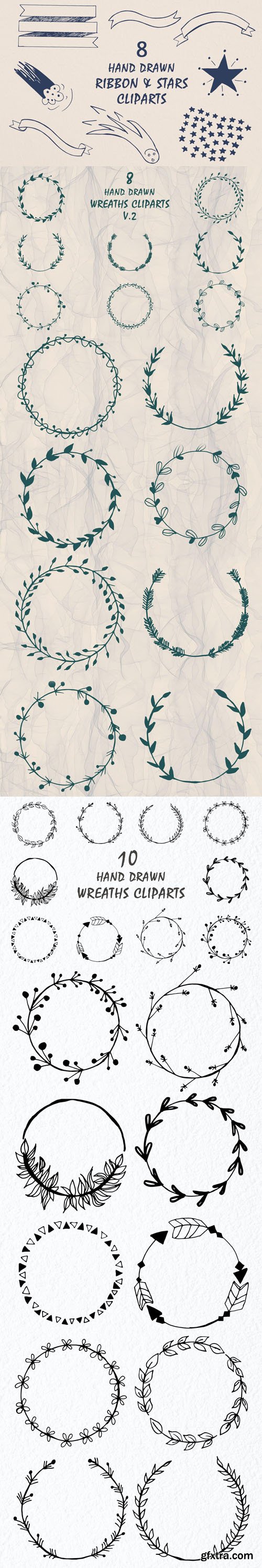 Handmade Ribbon, Stars and Wreaths Cliparts Handmade Ribbon, Stars and Wreaths Cliparts