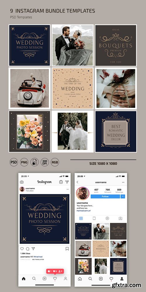 9 Instagram Wedding Bundle PSD Templates