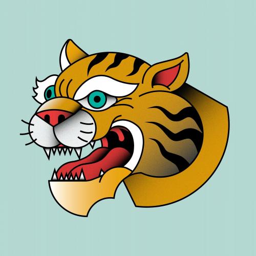Traditional tiger sticker isolated on blue background vector - 2094361