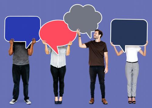 People holding colorful speech bubbles - 493187