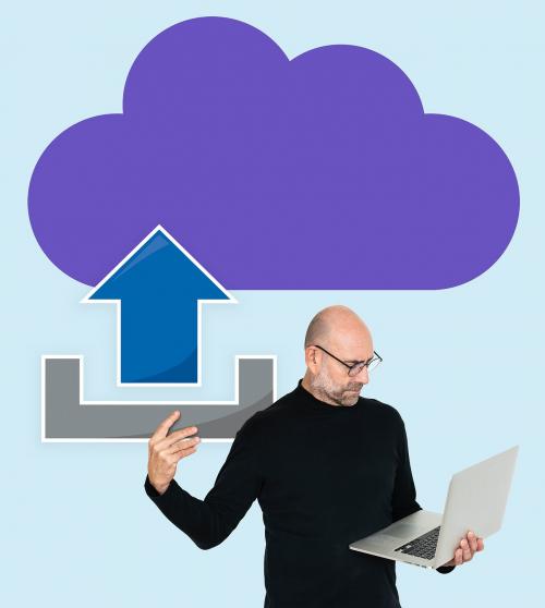 Man uploading data to online cloud storage - 493195