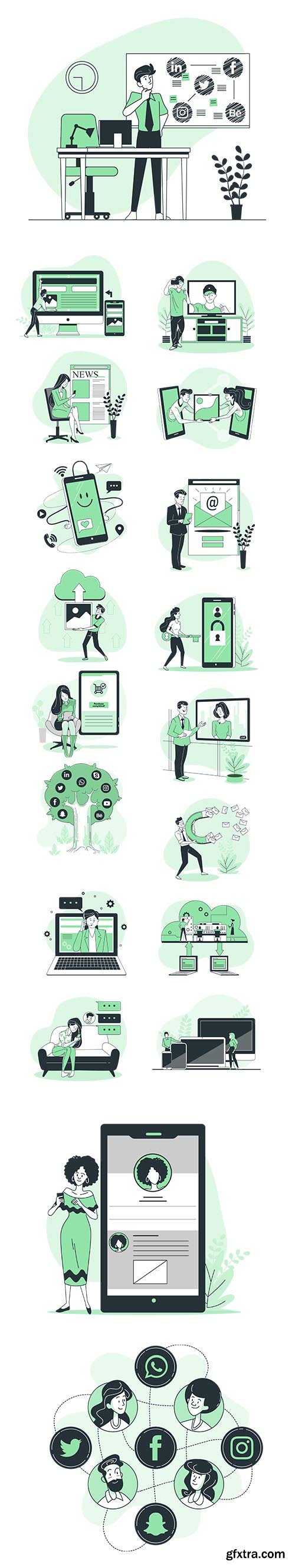 Vector Green Illustrations Online Concept Vol 2