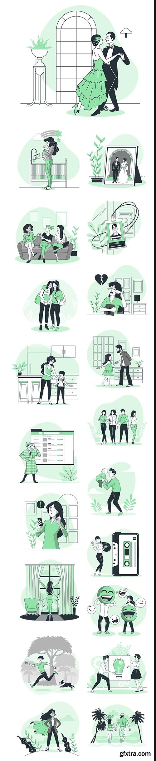 Vector Green Illustrations People Concept Vol 3