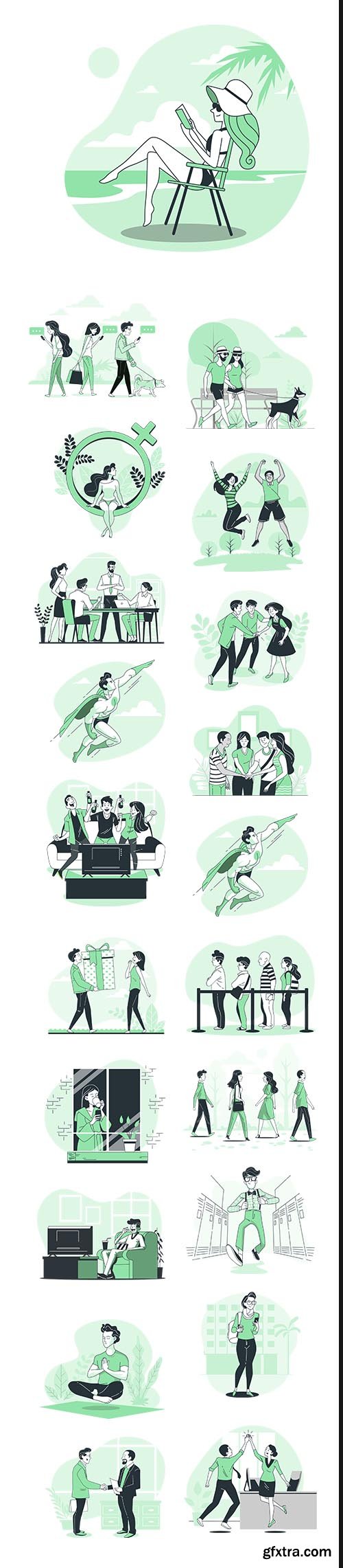 Vector Green Illustrations People Concept Vol 4