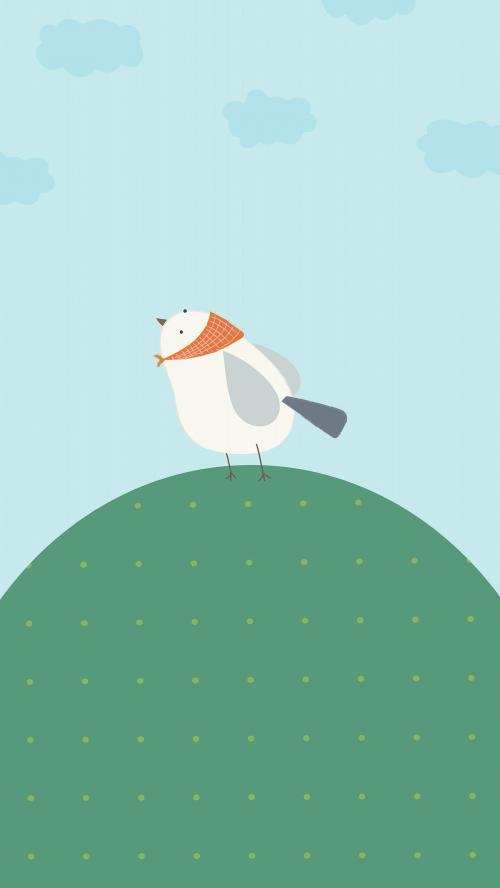 Little bird on a green hill mobile phone wallpaper vector - 2053231
