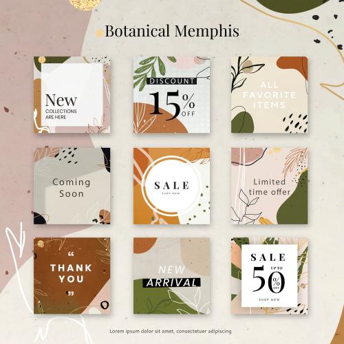Abstract botanical Memphis sale template set vector - 2210331