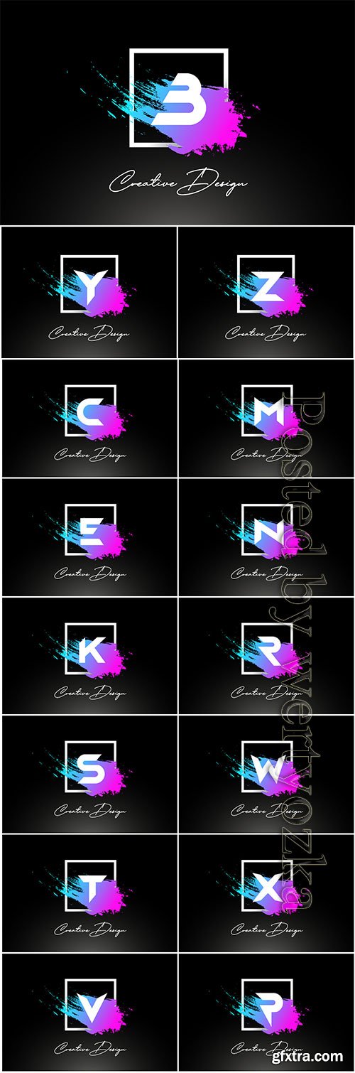 Artistic brush letter logo design in purple blue colors vector