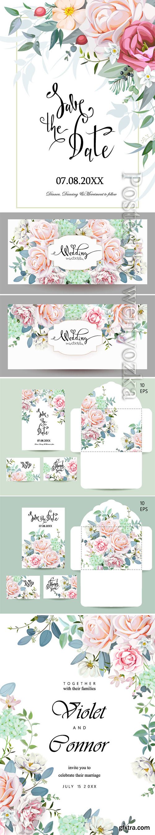 Wedding vector set with invitations and an envelope Wedding vector set with invitations and an envelope