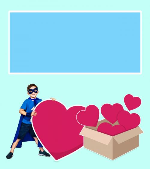 Young superhero collecting hearts in a box - 491721