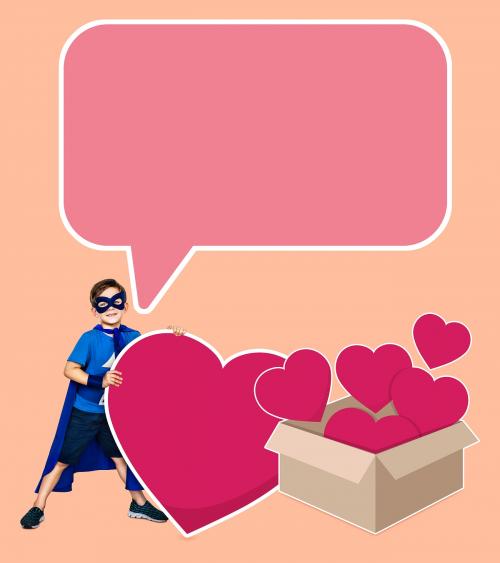Young superhero collecting hearts in a box - 491723