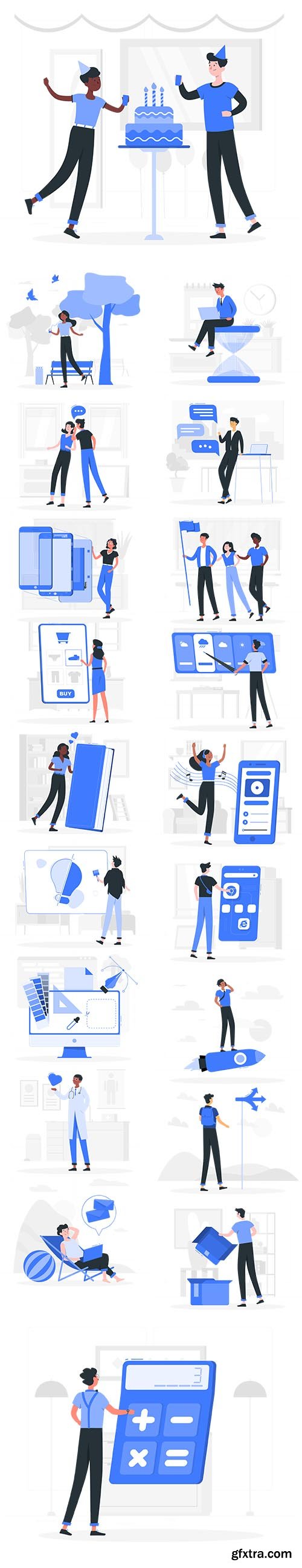 Vector Blu Illustrations People Concept Vol 2