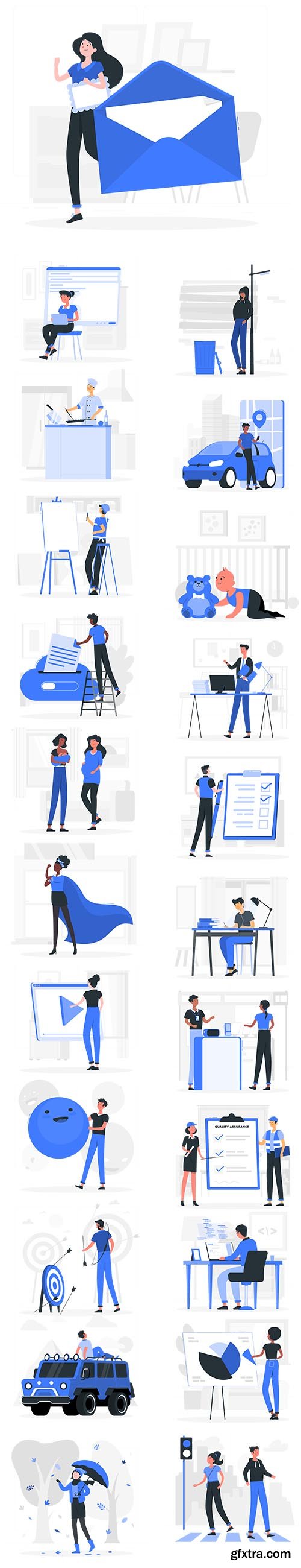 Vector Blu Illustrations People Concept
