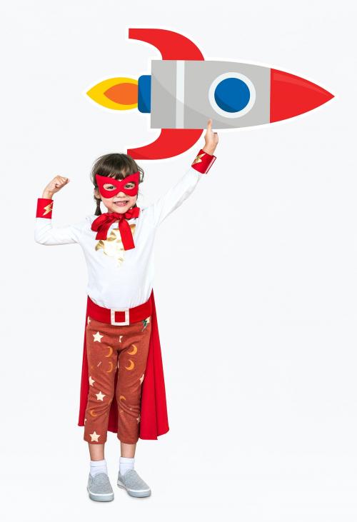 Superhero girl holding a rocket - 491843