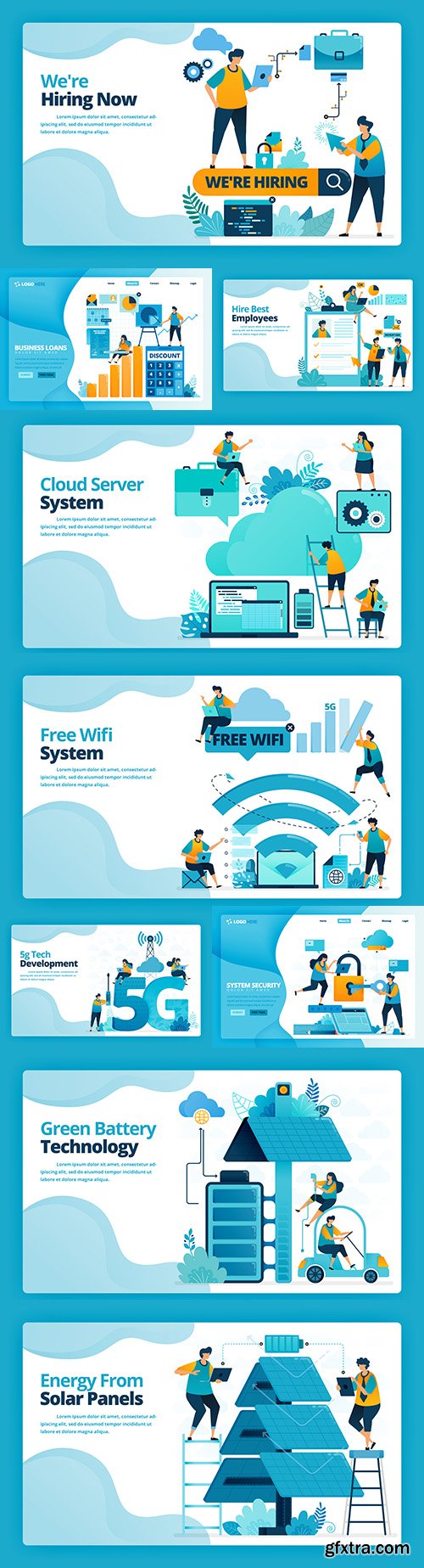Illustration landing page business people and technology
