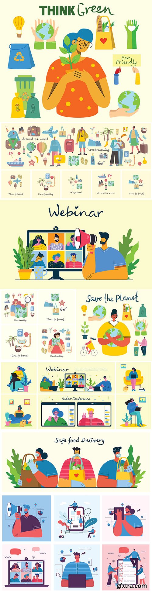 Online webinar concept illustrations and summer holiday journey
