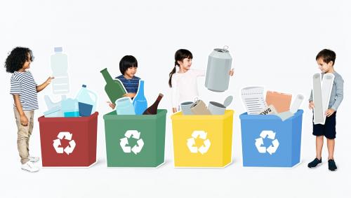 Happy diverse kids recycling garbage - 491896