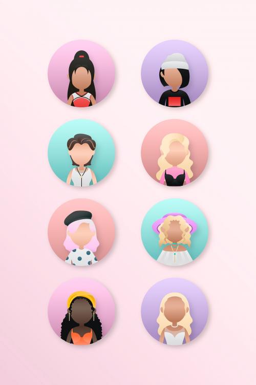 Set of diverse women avatar character vector - 2024208